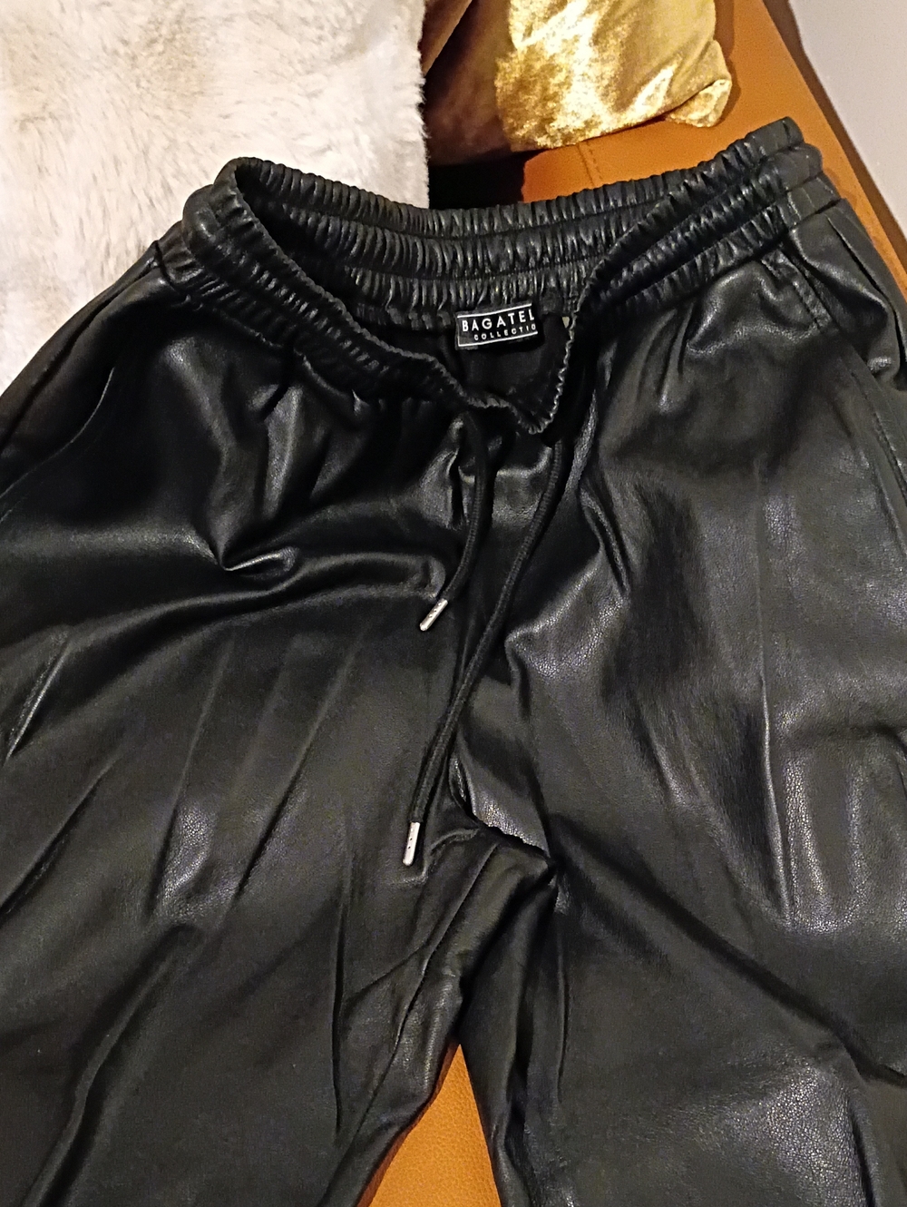 Bagatelle Collection Black Faux Leather Jogger Pants for Women